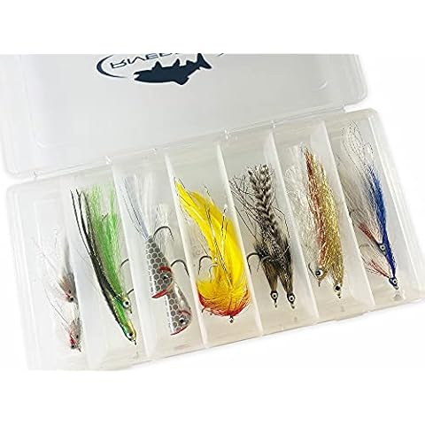 RiverBum Striped Bass & Bluefish Fly Fishing Flies Assortment Kit with Fly Box, Divers, Mushmouth, Bullethead, Mackerel - 14 Piece Cover
