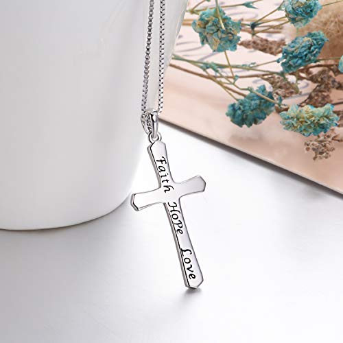 Cross Necklace Women Sterling Silver Religious Engraved Faith Hope Love Cross Pendant Necklace Jewelry Christmas Gifts for Women Unisex4