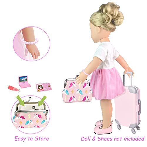 Bnuzeiyi 17Pcs 18 Inch Girl Doll Clothes And Accessories Doll Accessories Case Luggage Travel Play Set With Travel Pillow Camera Sunglasses For 18 Inch Dolls Travel Storage Gift For Girls #TOP2