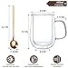Double Walled Glass Coffee Mugs 16 OZ, Borosilicate Glass Coffee Cups Set of 2 with Spoons, Insulated Clear Coffee Mug for Hot Beverages, Cappuccino, Latte, Tea Bag.