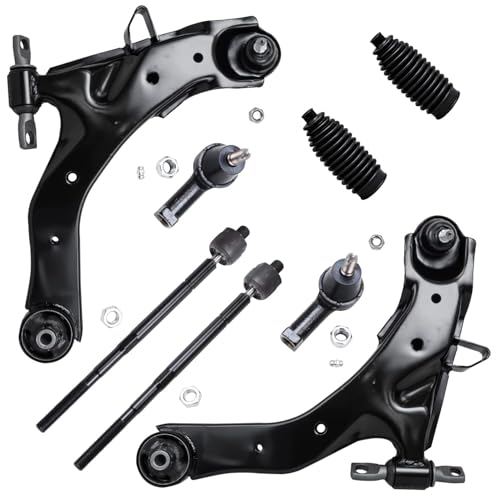 Image of Detroit Axle - 8pc Front End Control Arms Kit for Hyundai Elantra 01-06, 2 Lower Control Arms w /Ball Joints 4 Outer Inner Tie Rod Ends 2 Boots 2001 2002 2003 2004 2005 2006 Replacement