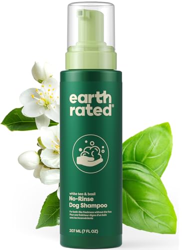 Earth Rated Waterless Dog Shampoo & Conditioner, Convenient No-Rinse Wash for Cleaning, Conditioning & Detangling, for All Coat Types, Refreshing White Tea and Basil Scent, 7 oz