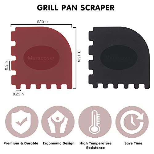 Matscover Grill Pan Scrapers, Cast Iron Scraper With Built-In Adsorption Gadget, Pot Scraper Non Scratch For Cast Iron Skillet, Frying Pans And Griddles Cleaning, Red And Black, 4 Pack #TOP4