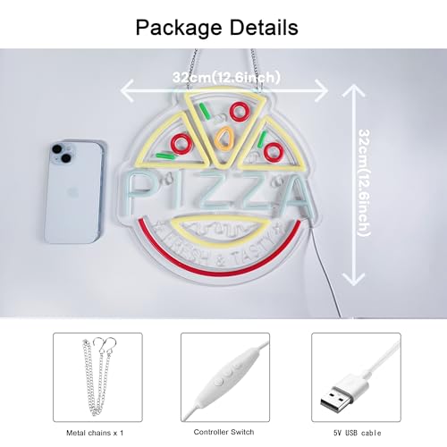 Image of Pizza Neon Sign, Neon Lights Hanging Wall Art Decoration for Restaturant Shop Bar Market Bakeries Cafe Celebration Home Decor, USB Powered Ultra Bright Dimmable,12.6x12.6inches