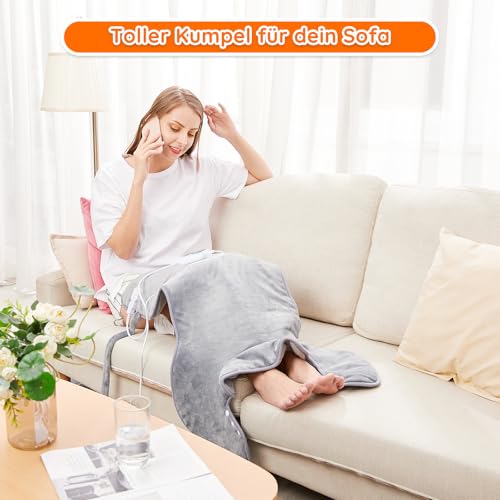 Heizkissen für Rücken Schulter Nacken 60x100cm Wärmekissen mit Abschaltautomatik, Schnelle Erwärmung, mit Taillenriemen, Rückenwärmer Heizdecke 6 Heizstufen, Auto-OFF-Timer, Flanellmaterial, Waschbar