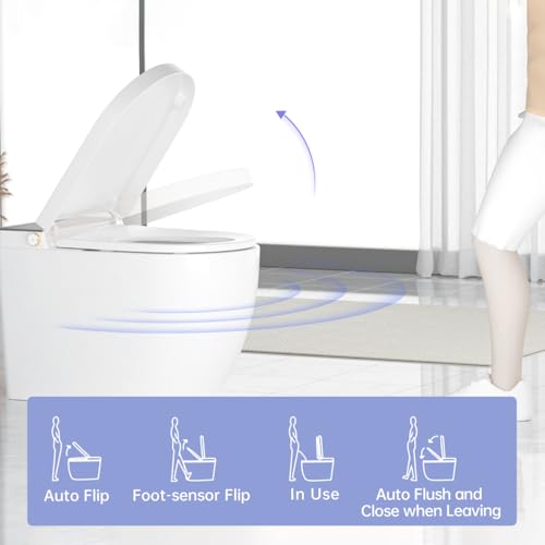 Smart Toilet, Bidet Toilet, Asiento Calefactable con Apertura y Cierre Automático, Limpieza con Agua Caliente Instantánea, Descarga Automática, Control Remoto, Sensor de Pie, Pantalla Digital LED miniatura 2