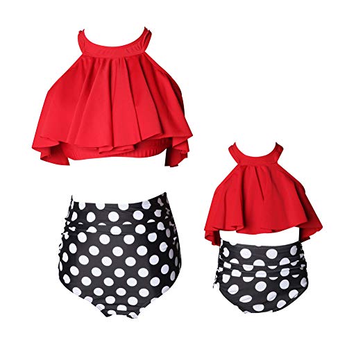 Madre e Hija Lindo Traje de Baño Dos Piezas,Conjunto de Bikini con Volantes y Espalda Abierta de Cintura Alta,Ropa de Baño a Juego para la Familia Mamá Niña Bañadores de Mujer de Verano Playa