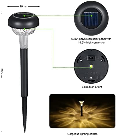 Solar Lights Outdoor Garden 6 Pack Garden Path Lights Solar Powered Warm White Outdoor Pathway Light Solar IP65 Waterproof Stake Lights for Patio