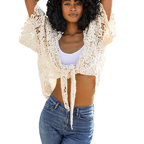 Women Crochet Floral Petal Kimono Wrap (Natural)
