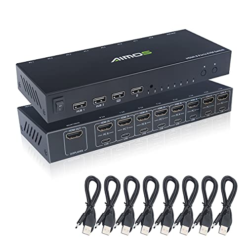 HDMI KVM切替器 4K@30Hz 8入力1出力 8台PC共有キーボード マウス KVMセレクター8ポートHDMI切り替え Windows/Linux/Macシステムと互換性あり