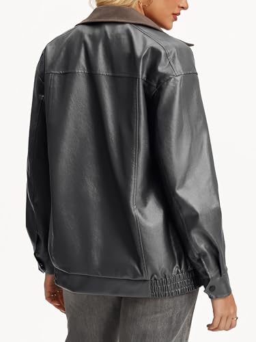 Women's Faux Leather Motorcycle Jacket Zip Up Casual Bomber Coat Fall Trendy Clothes4