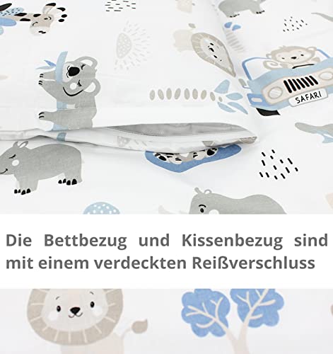 TupTam Baby Crib Pram Bedding Set Duvet Pillow - 4 pieces, Zoo Blue, 80x80 cm - Image 2