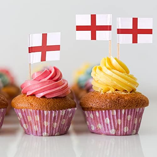 100Pcs England Flag Cupcake Toppers St Georges Flag Cupcake Toppers England Cupcake Flags Toothpick Flags Cocktail Sticks Cake Toppers Cake Decorations for World Cup Football 2022 Home Party Supplies