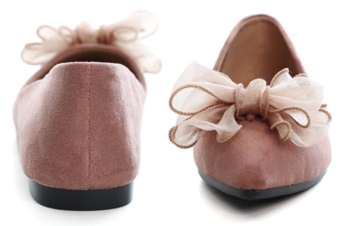 Image of SAILING LU Womens Bowknot Ballet Flats Pointy Toe Suede