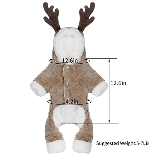 Cute Cartoon Pet Dog Halloween Reindeer Costume, Cat Christmas Elk Cosplay Apparel Puppy Hoodie Coat Jacket With Antlers Hat Coral Velvet Fleece Winter Warm Jumpsuit Outfit For Small Dogs Cats (Large) #TOP1