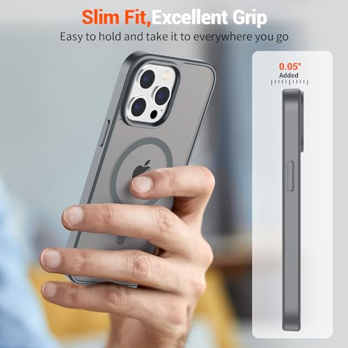 Image of SUPFINE Magnetic for iPhone 15 Pro Case (Compatible with MagSafe) (Military Grade Drop Protection) Translucent Matte Shockproof Phone Case, Gray