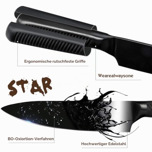 Foto von Messerblock Set, HOBO 6-teiliges Messer set mit Antihaftbeschichtung, Küchenmesserset mit Kochmesser/Brotmesser/Schneidemesser/Schälmesser, Messer aus Japanischer Edelstahl, Scharfes/Rutschfester