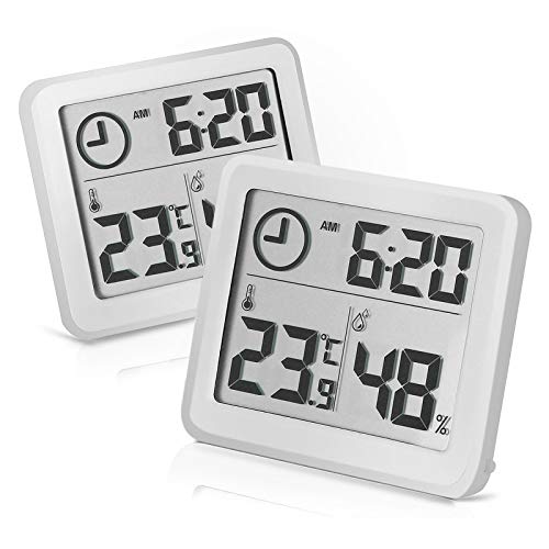 2 Pcs Thermometer Hygrometer Innen, Digitaler Feuchtigkeitsmonitor, Genauer Sensor, Luftbefeuchter, Raum mit Großem Bildschirm Gewächshaus Weinkeller Kellerbad Cover