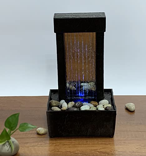 Nature's Mark 10" H Mirrored Waterfall Light Show Tabletop Water Fountain With Natural River Rocks And Color Changing Led Lights (Power Cord Attached) #TOP1