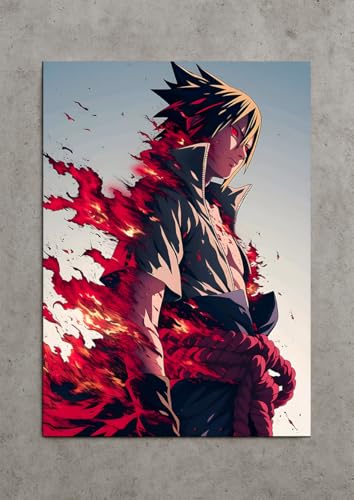 Image of NIJUKA Anime Printed Metal sheet Poster For Home And Room Decoration | For Anime Art Fans Boys And Girls (Sasuke chakra)