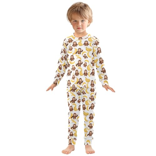 Orangutan Banana Pattern Cute Pajama Sets Long Sleeve Top and Pants, Snug Fit Sleepwear for Night Wears3