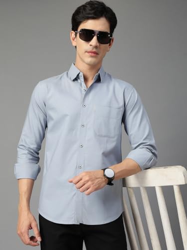 Image of Majestic Man Solid Cotton Casual Shirt - Slim Fit, Full Sleeves, Premium Button Closure