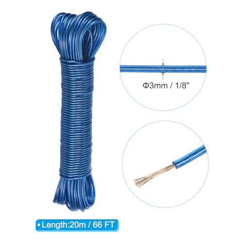 PATIKIL Plastic Coated Clothesline, 1/8 Inch x 66 FT Extra Strong Steel Core Clothes Lines Wire for Drying Clothes, Outside Hanging, Blue by PATIKIL - Image 2