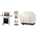 Profi Cook PC-GG 1128 Gasgrill 2 Edelstahlbrenner, 2 Heizzonen für individuelle Temperatursteuerung, klappbare Seitentische & Amazon Basics Grillabdeckung, Gurte mit Click-Verschluss, Gr. M