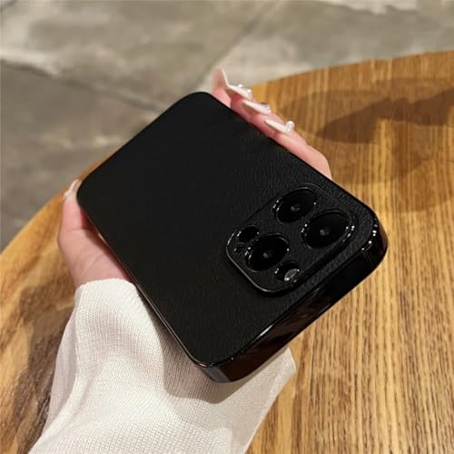 Étui de téléphone de luxe antichoc iPhone 15 cuir noir rétro