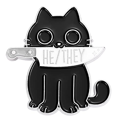 Image of Cute Black Cat LGBTQ Pin Brooches They /He Him /They Them /She Her /He They Gender Identity Bulk Pins for Pride Parade Clothing Backpack Hat Decoration