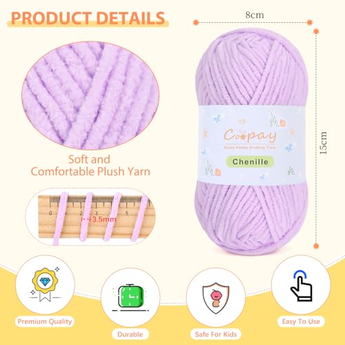 Image of Coopay Chenille Yarn for Crocheting, 8 Pack Medium Weight Yarn - CYC #4 - Total 520yd, Soft Crochet Yarns for Plush Toys, Blankets, Scarves (Purple)