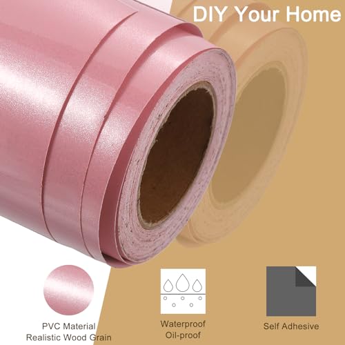 Image of uxcell Wood Grain Tape, 2 inch x33 Ft Self Adhesive Wood Grain Repair Patch for Baseboards, Doors, Floor Repair, Furniture Home Decor Pearl Pink