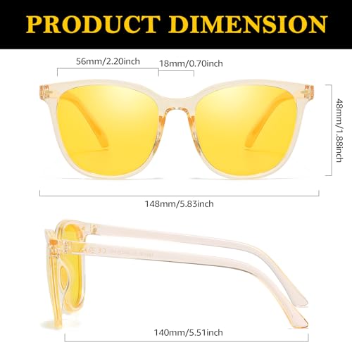 TJUTR Night Vision Driving Glasses for Women Men, Polarized Yellow Lens Anti Glare, Safety Nighttime & UV Protection TN25513