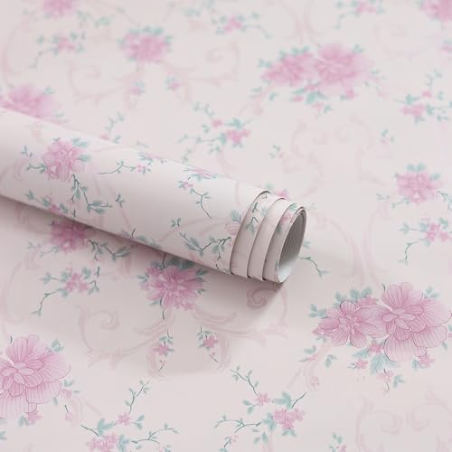 HOMEMATES Self-Adhesive Wallpaper Waterproof Old Furniture Vinyl Stickers Wooden Door Wardrobe Desktop PVC Wall Papers 45 X 304 CM- (Pink Floral)