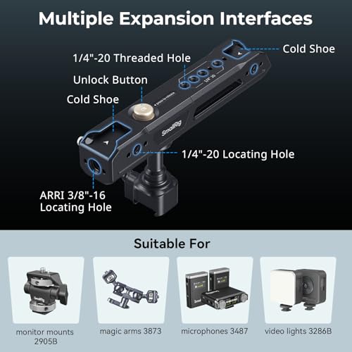 Image of SmallRig Rotating Top Handle with NATO Clamp, Lightweight NATO Top Handle for Camera Cage, Maximum Capacity 15KG, One-Key Rotation 360, with Cold Shoe Mount & 1 /4''-20 Threaded Holes - 4152