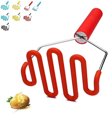 Jell-Cell Potato Masher - Silicone Protect Body with Premuim Stainless Steel Non-Scratch Cookware for Smooth Mashed Potato Vegetables and Fruits Color Red