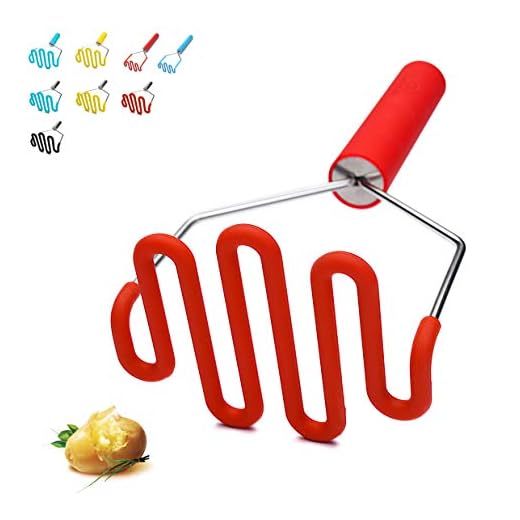 Potato Masher Silicone,Silicone Protect Body with Premuim Stainless Steel Non-Scratch Cookware for Smooth Mashed Potato Vegetables and Fruits Color Red by Jell-Cell