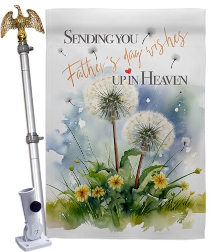 Happy Heavenly Fathers Day Flag Eagle Pole kit Wall Hanging Decor Home Porch Sending You Father's Day Wish Up in Heaven Cemetery Decoration for Grave Garden Memorial Gifts Made in USA