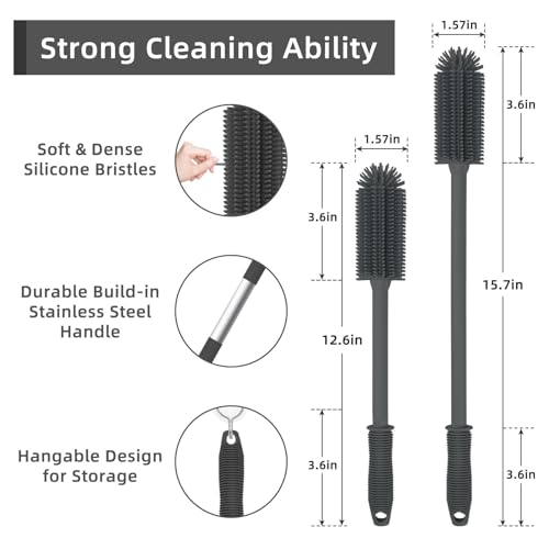 Silicone Bottle Cleaning Brush | 2 Pack|, 16”Long Water Bottle Brush Cleaner Brush for Cleaning Plastic & Metal Bottles,Coffee Cups,Thermos
