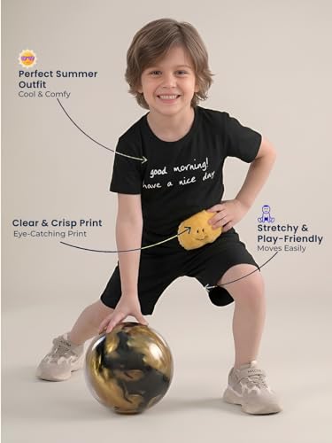 Image of POLKA TOTS 100% Pure Cotton T-Shirt and Shorts Combo For Boys | Summer Dress & Beach Wear for Boys and Toddlers | Breathable Premium Fabric Co-Ord Set Kids | Relaxed Fit Casual Summer Outfit for Kids