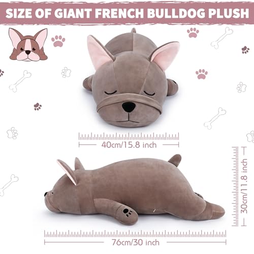 Image of Auspicious beginning 30'' Giant French Bulldog Plush Stuffed Animal- French Bulldog Dog Plush Pillow Plushies, Large Sleeping Body Pillow Dog Plushie Toy, Christams Birthday Gifts for Kids Girls Boys