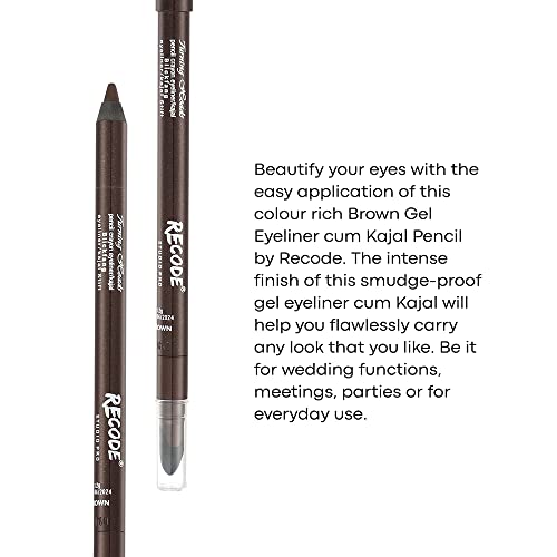 recode Matt Turning Heads Crayon Gel Eyeliner Cum Kajal Pencil Comes With Smudger On Other Side, Longlasting, Water-Proof & Smudge-Proof Formula, Brown, 1.2Gm - Image 4