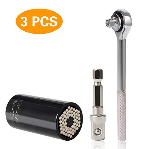 Steckschlüssel Universalsockel 3-tlg, Werkzeugsatz (7-19mm) | Buchsenratschenschlüssel-Satz | Magische Griffbuchse | Bohrmaschinenadapter-Set Multifunktionales professionelles Reparaturwerkzeug