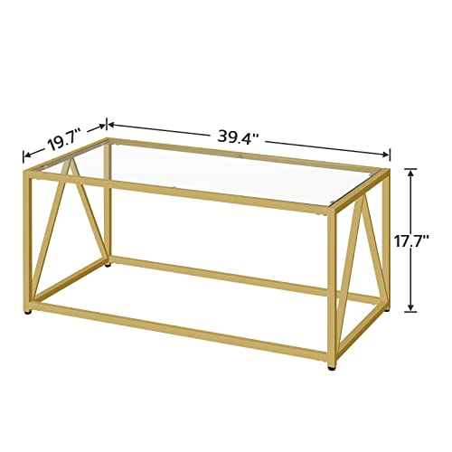 HOOBRO Glass Coffee Table, Gold Coffee Tables for Living Room, Gold Glass Coffee Table,1 Layer Center Table, Modern, for Apartment, Office, 39.4 x 19.7 x 17.7 Inches, Easy Assembly, Golden GD04KF01 - Image 3