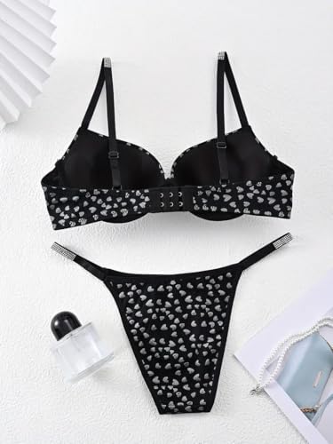 Image of ELEG & STILANCE Women's Pink Heart Print Push-Up Bra and Panty Set - Padded, Underwired, Soft Fabric, Stylish Everyday & Special Wear Lingerie