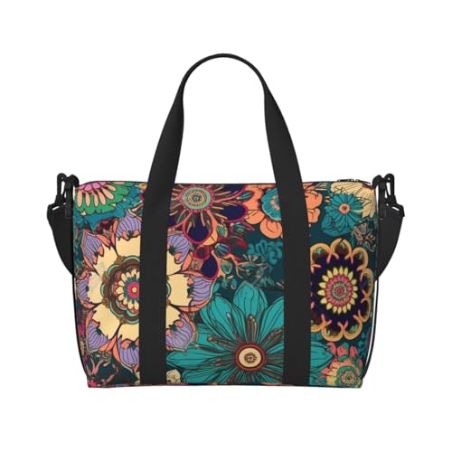 Travel Duffel Bag for Women, Large Shoulder Weekender Overnight Bag, Sport Gym Bag for Men, Carry On Tote Bags, Bohemian Flower Luggage Bag for Travel Essentials