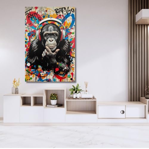 Peinture graffiti prête à accrocher DJ Monkey pour décoration murale