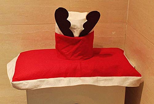 KIRALOVE Weihnachtstoilettenwasserabdeckung - Weihnachten - badezimmerlos - Teppich - toilettenabdeckung - 3 stücke - beige - braun - rote Farbe - weihnachtsbadezimmerdekoration – Bild 4
