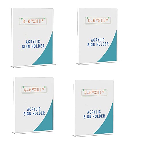 Image of Shuban Acrylic Sign Holder Table Sign Holder Double Sided T Shape Clear Plastic Desktop Display Holder Vertical Menu Stand Sign Holders for School, Office, Hotel, Party (8.5 X 12 Inch (A /4) -4Pcs)