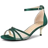 Allegra K Women's Rhinestone Mesh Kitten Green Heels Sandals 10 M US